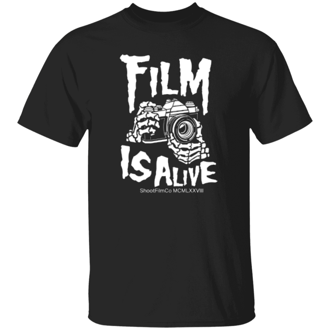 Film Is Alive 35mm SLR Skeleton Hands Cotton TShirt Shoot Film Co.