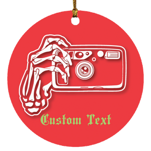 Personalized Skeleton Hands Point and Shoot Camera Christmas Ornament - Add Your Name or Custom Text!