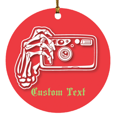 Personalized Skeleton Hands Point and Shoot Camera Christmas Ornament - Add Your Name or Custom Text!