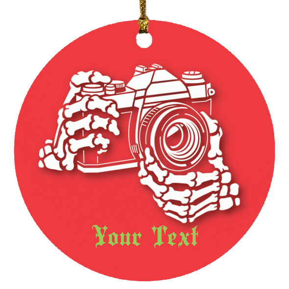 Personalized Skeleton Hands SLR Camera Christmas Ornament - Add Your Name or Custom Text!