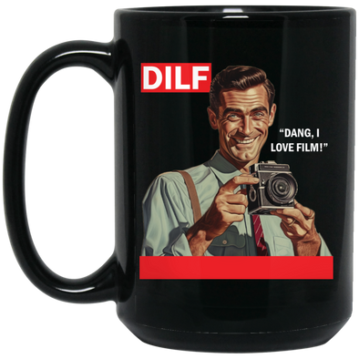 DILF Dang I Love Film Photographer Camera 15 oz. Black Mug
