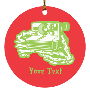 Personalized Skeleton Hands Polaroid Camera Christmas Ornament - Add Your Name or Custom Text!