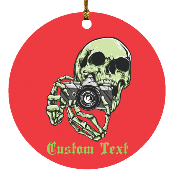 Personalized Skeleton with 35mm SLR Film Camera Christmas Ornament - Durable MDF, High-Gloss Finish