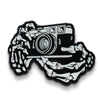 35mm Rangefinder Film Camera Skeleton Hands Glow in the Dark Lapel Pin - Shoot Film Co.