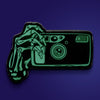 35mm Point and Shoot Film Camera Skeleton Hands Glow in the Dark Lapel Pin - Shoot Film Co.