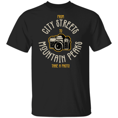 City Streets Mountain Peaks 35mm Film Camera SLR Short Sleeve T-Shirt - Shoot Film Co.