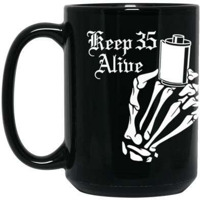 Keep 35 Alive - Skeleton Hands 35mm Film Roll 15oz Black Mug - Shoot Film Co.