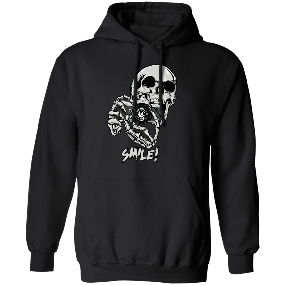 Smile Skeleton with 35mm SLR Film Camera Pullover Hoodie Sweatshirt