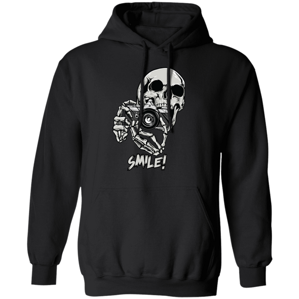 Smile! Skeleton with 35mm SLR Film Camera Pullover Hoodie Sweatshirt - Shoot Film Co.