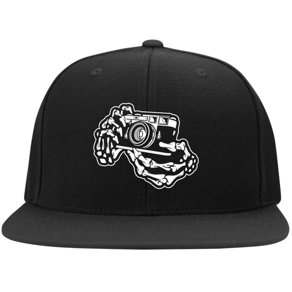 Skeleton Hands Rangefinder Camera Flat Bill High-Profile Snapback Hat - Shoot Film Co.
