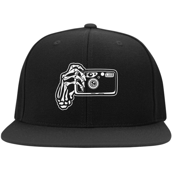 Skeleton Hands Point & Shoot Camera Flat Bill High-Profile Snapback Hat - Shoot Film Co.