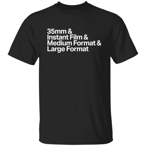 Film Formats T-shirt - 35mm, Instant Film, Medium Format, Large Format - Shoot Film Co.