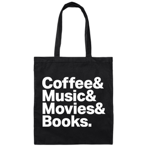 Coffee Music Movies Books Cotton Canvas Tote Bag - Shoot Film Co.