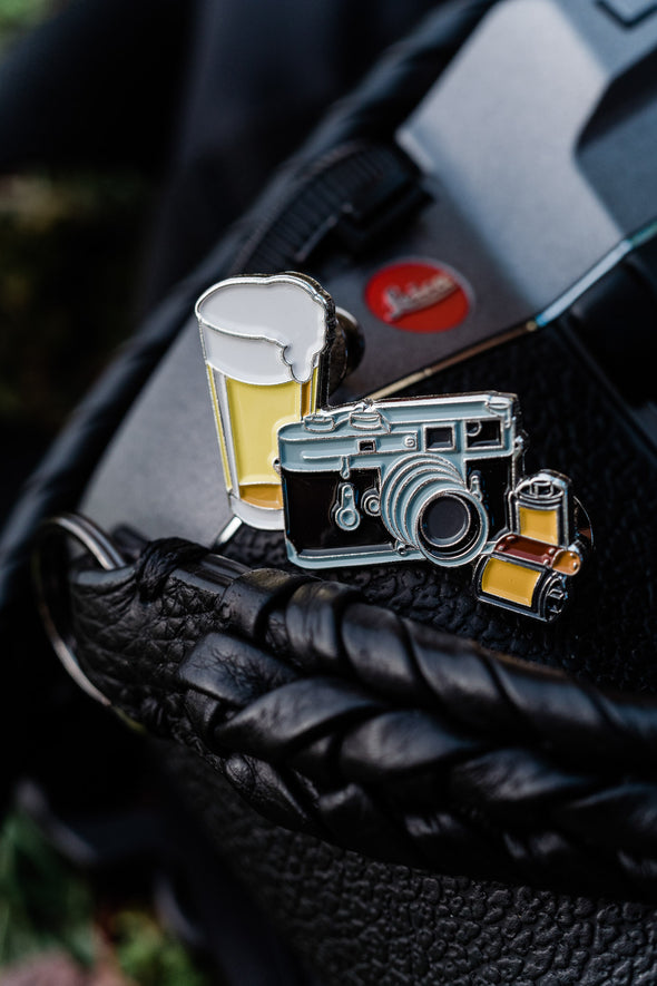Beers & Cameras Enamel Lapel Pin - Shoot Film Co.